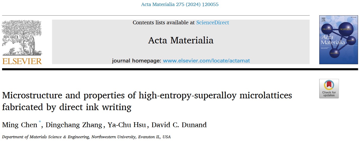 Paper snapshot: Microstructure and properties of high-entropy-superalloy microlattices fabricated by direct ink writing